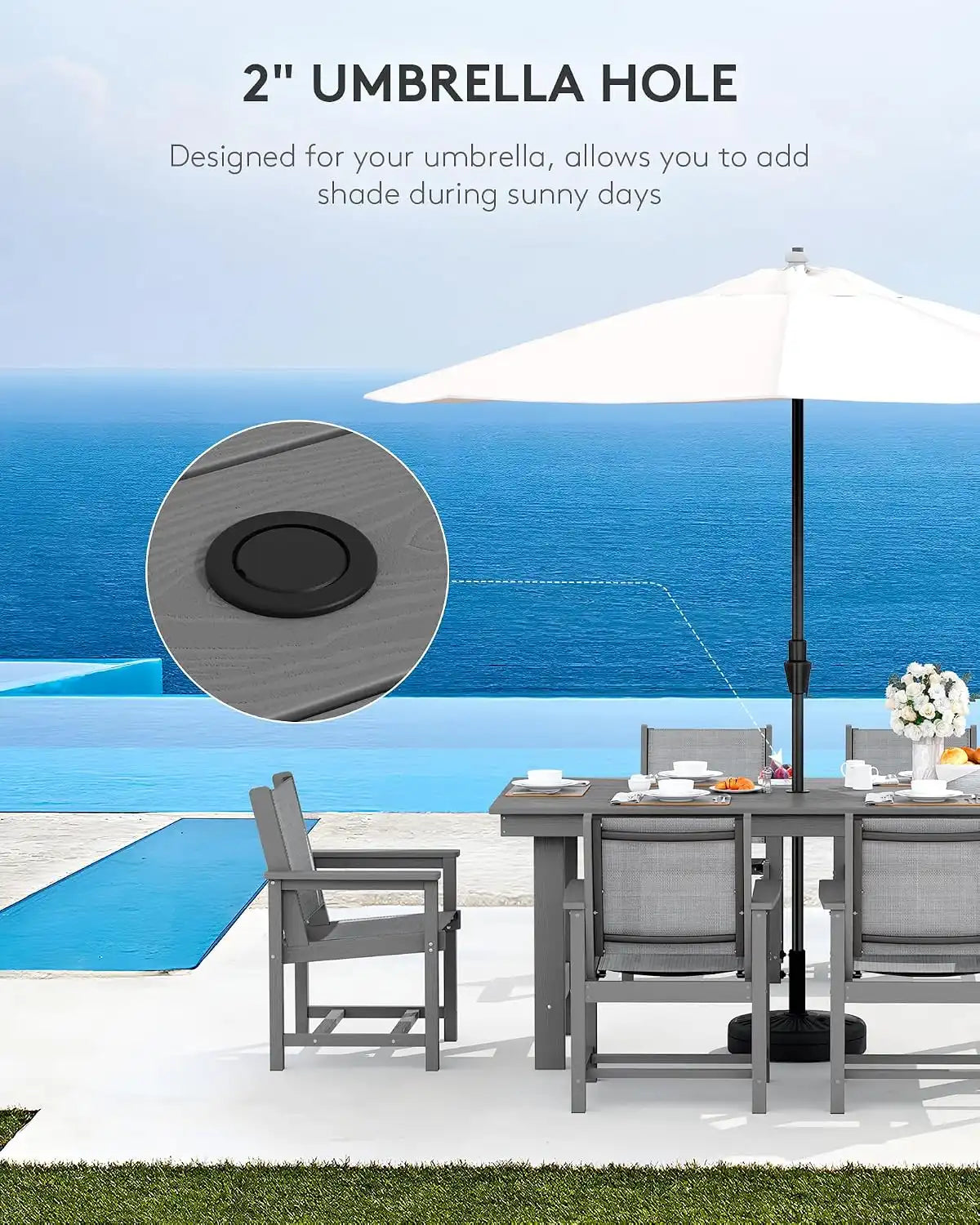 SERWALL 5 Pcs HDPE Patio Dining Set, HDPE Dining Set for 4, Gray
