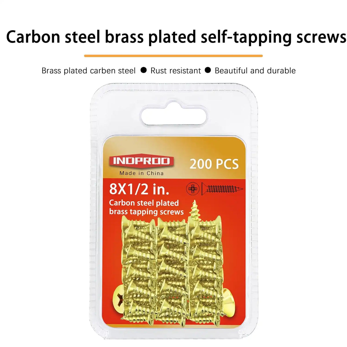 #8 x 1/2" Wood Screw, Phillips Flat Head Self Tapping Screws, Brass Plated Carbon Steel, Brass Plated Screws for Wood, Wood Screws #8 X 1/2 Inch, 200Pcs