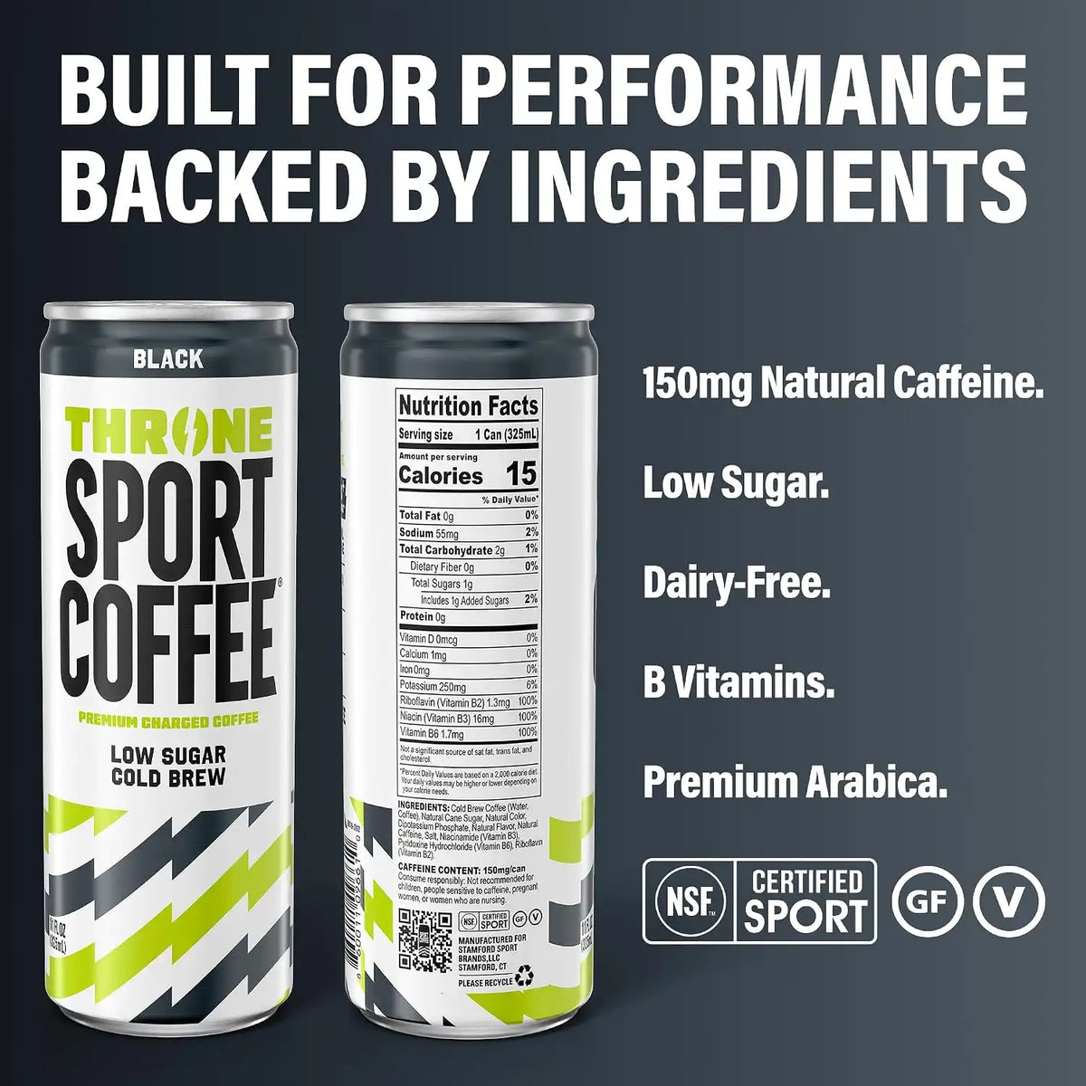 Throne Sport Coffee, Black Cold Brew, Low Sugar, Dairy Free - 12Pk