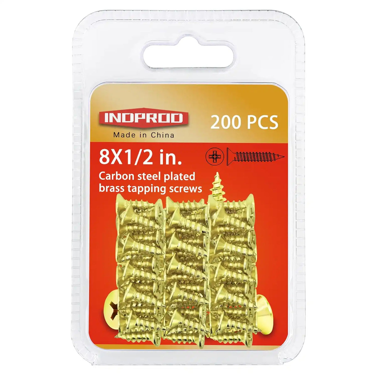 #8 x 1/2" Wood Screw, Phillips Flat Head Self Tapping Screws, Brass Plated Carbon Steel, Brass Plated Screws for Wood, Wood Screws #8 X 1/2 Inch, 200Pcs