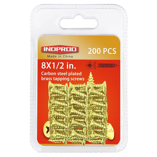 #8 x 1/2" Wood Screw, Phillips Flat Head Self Tapping Screws, Brass Plated Carbon Steel, Brass Plated Screws for Wood, Wood Screws #8 X 1/2 Inch, 200Pcs