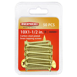 #10 X 1-1/2" Wood Screw, Phillips Flat Head Self Tapping Screws, Brass Plated Carbon Steel, Brass Plated Screws for Wood, Wood Screws #10 X 1 1/2 Inch, 50Pcs