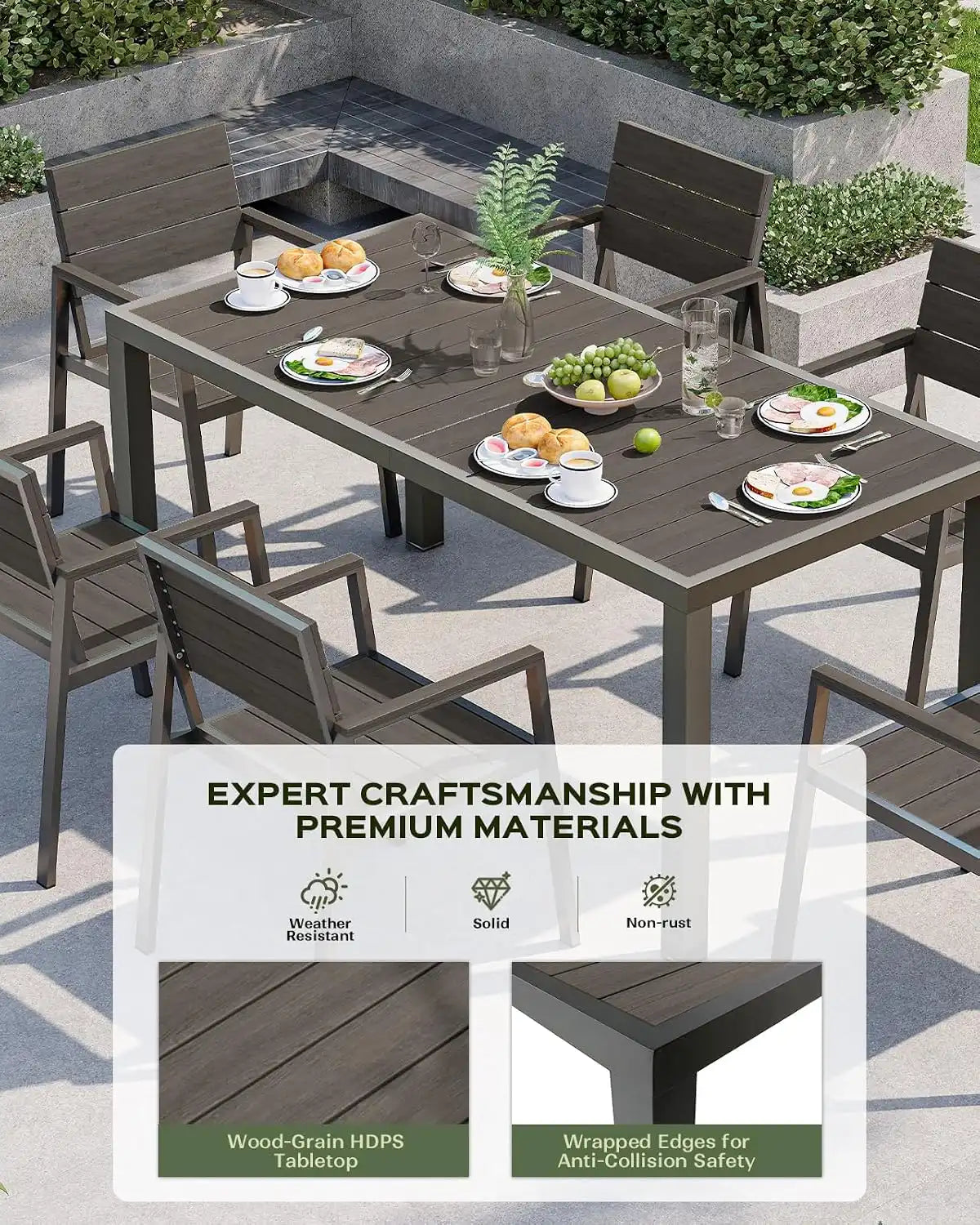 Vexwalx Outdoor Dining Set, Aluminum Dining Table Set for 4, Patio Table and Chairs Set with Umbrella Hole, All Weather HDPS Outdoor Table and Chairs for 4 (5-Piece, Charcoal)