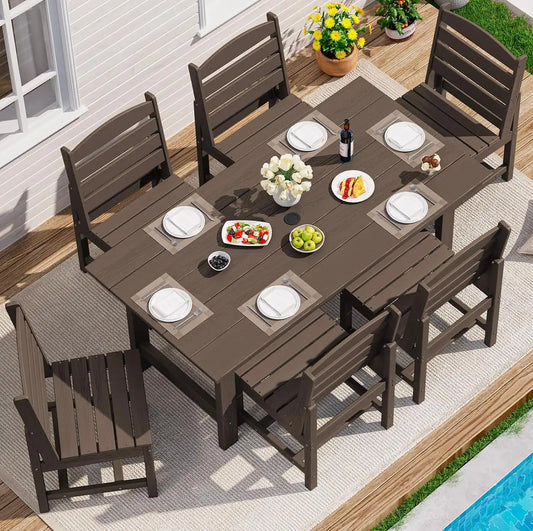 SERWALL Armless Outdoor Dining Set, Patio Dining Set for 6, Coffee