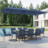 10 PCS Outdoor Patio Dining Set with 13.6ft Double-Sided Patio Umbrella,Patio Table and Chairs Metal Outdoor Patio Furniture Set,Dining Table Set with 8 Chairs,Navy Blue