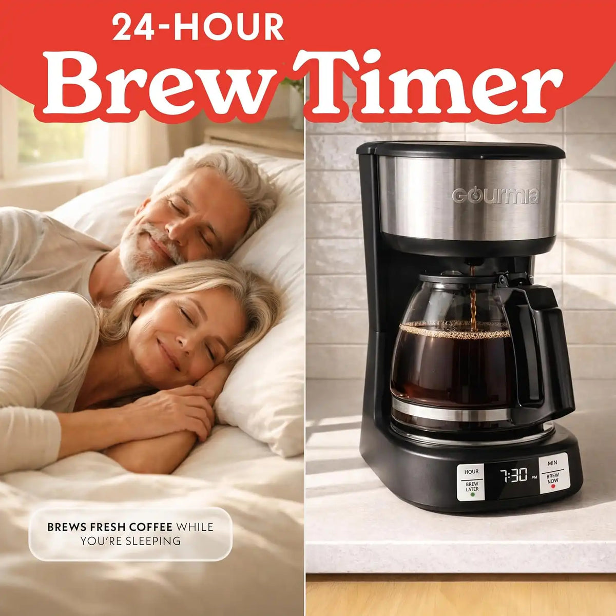 Gourmia Drip Coffee Maker - 5-Cup Capacity, Glass Carafe, Black