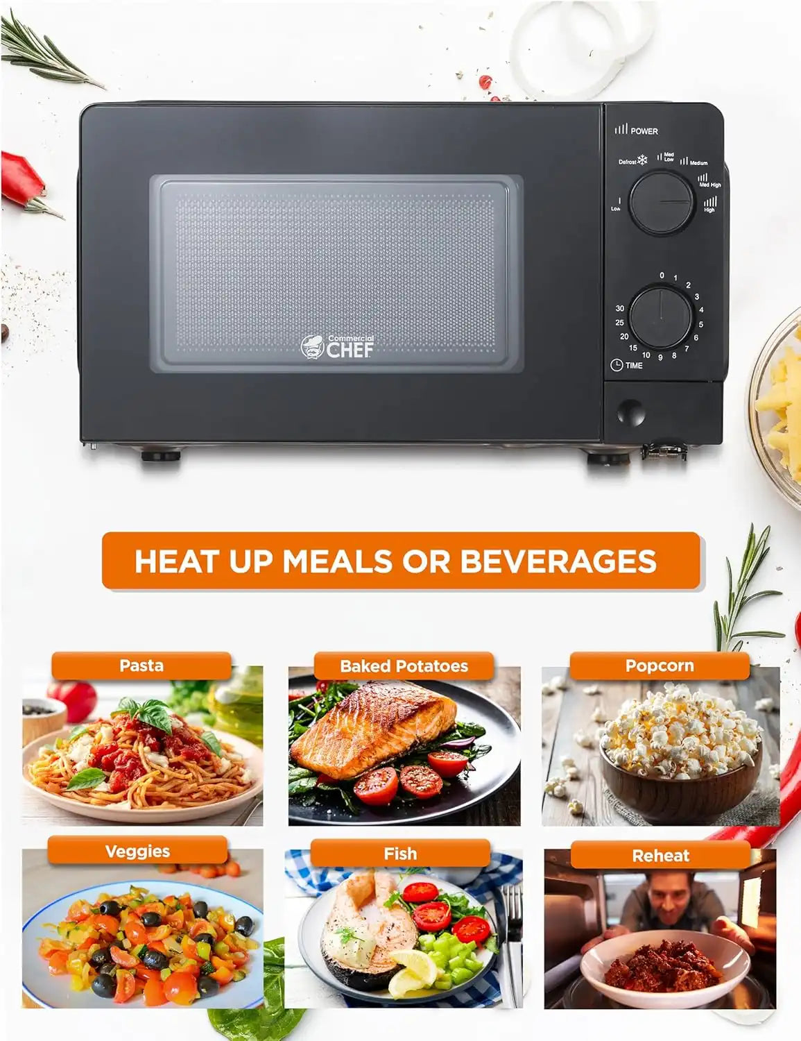 Commercial Chef 0.6 Cu. Ft. Countertop Microwave Oven, CHM660B, Black