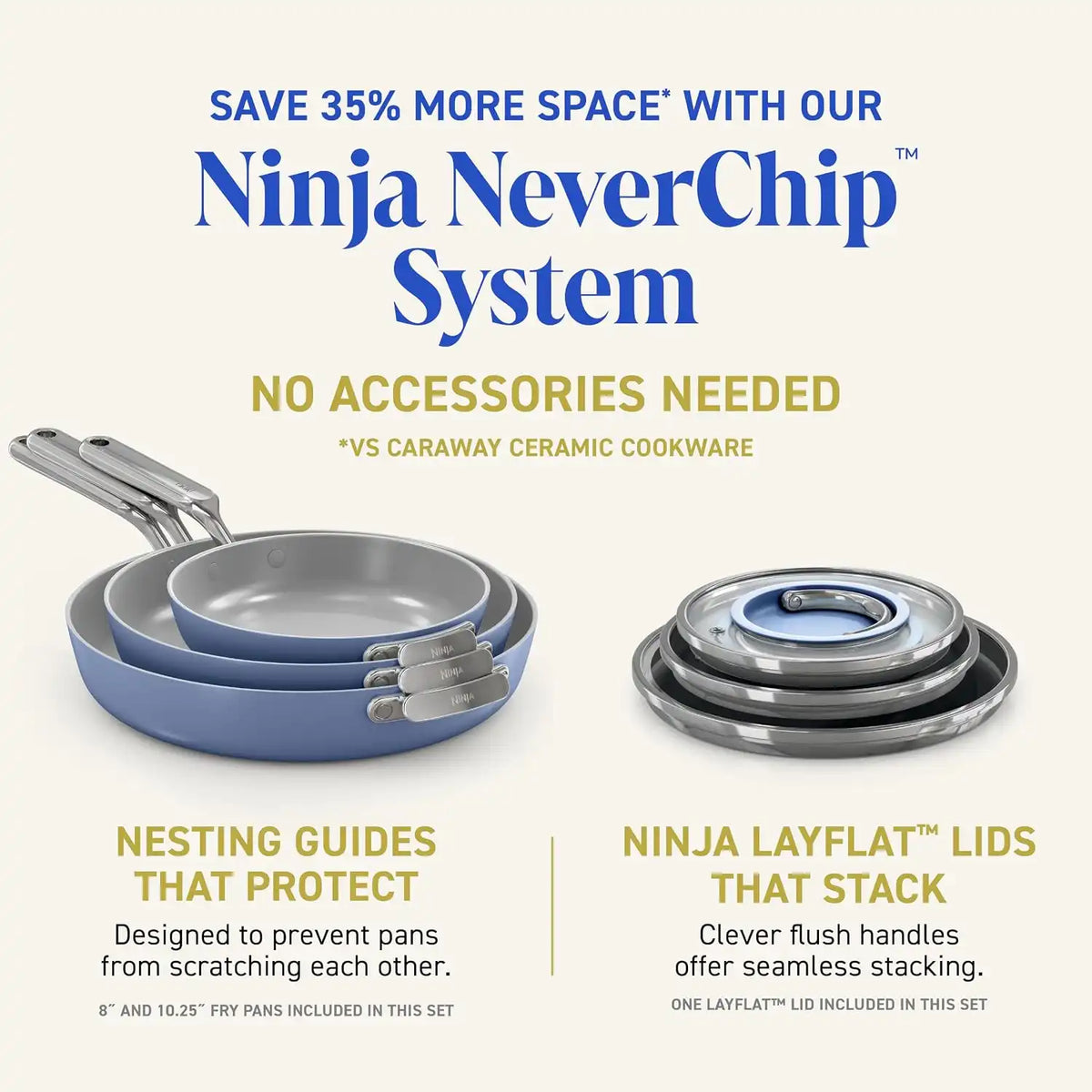 Ninja NeverQuit™ 13-Pc Ceramic Cookware, Amazon Exclusive Bone & Champagne