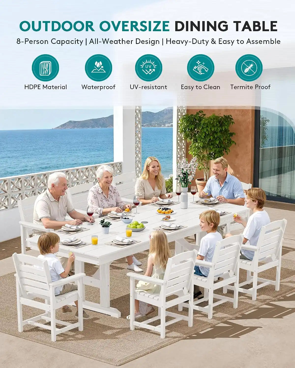 SERWALL Patio HDPE Dining Chairs Set of 2, White