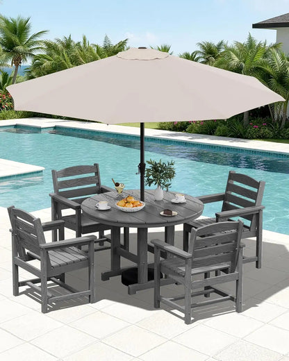 SERWALL 6-Pc Dining Set, 45" Table, 4 Chairs&9FT Umbrella, Grey (No Base)
