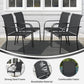 SUNCROWN 6 - Piece Outdoor Dining Set, Patio Furniture Set with 4 Textilene Dinning Chairs, 41" Metal Round Table and 1 Dark Blue 9Ft Patio Umbrella for Lawn Garden Backyard Deck, Black