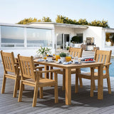 YEFU 5-Piece Patio Table Set, All-Weather HIPS, Metal Aluminum Frame, Teak