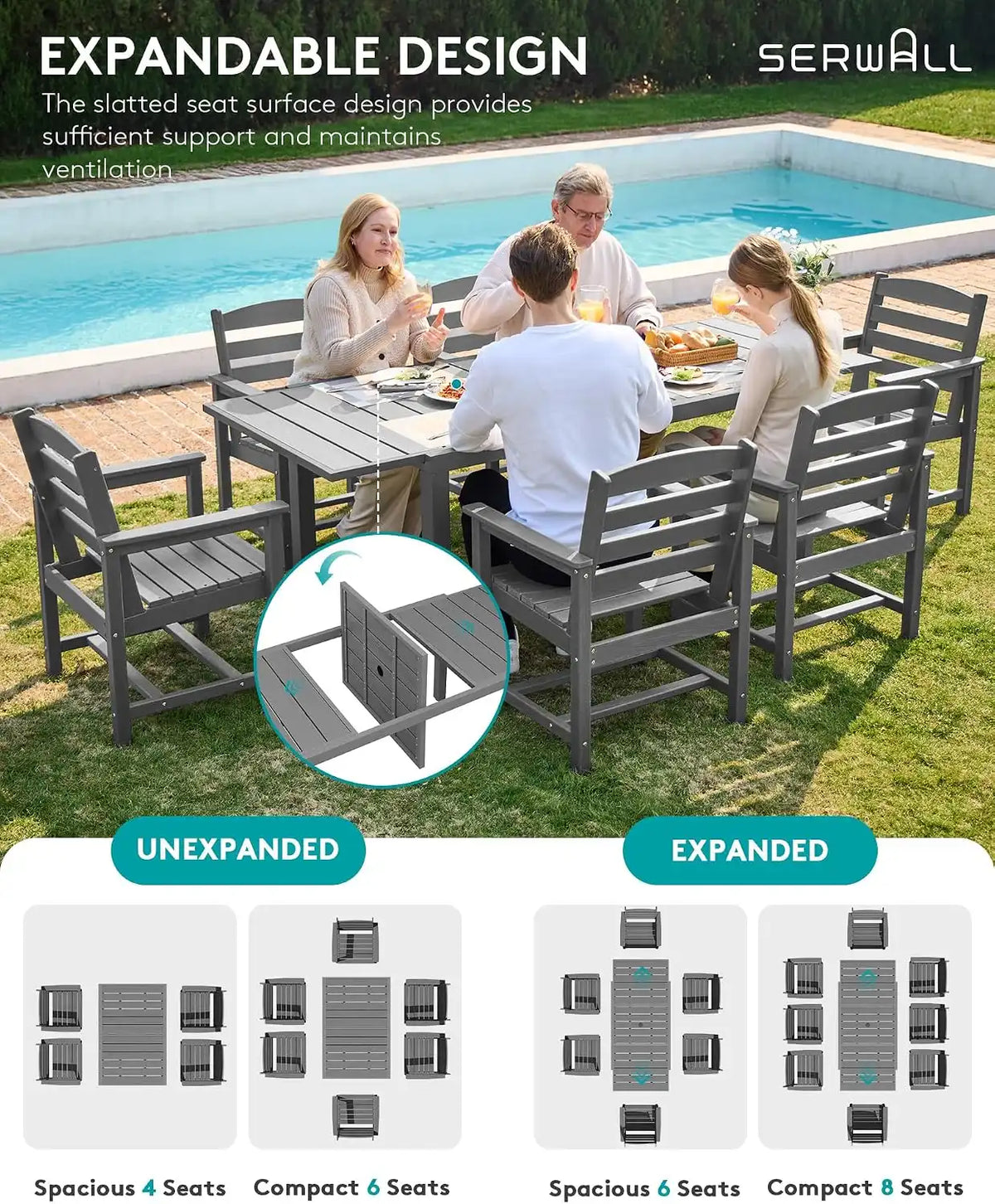 SERWALL Outdoor Expandable Dining Table 60" - 83", Grey