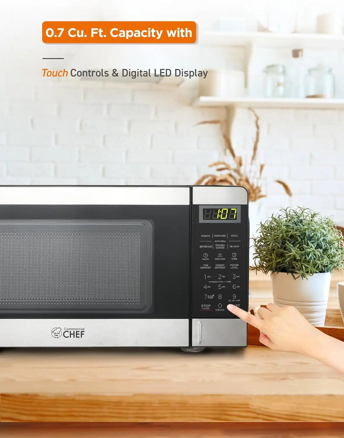 Commercial Chef 0.7 Cu. Ft. Countertop Microwave Oven, CHM770S, Stainless