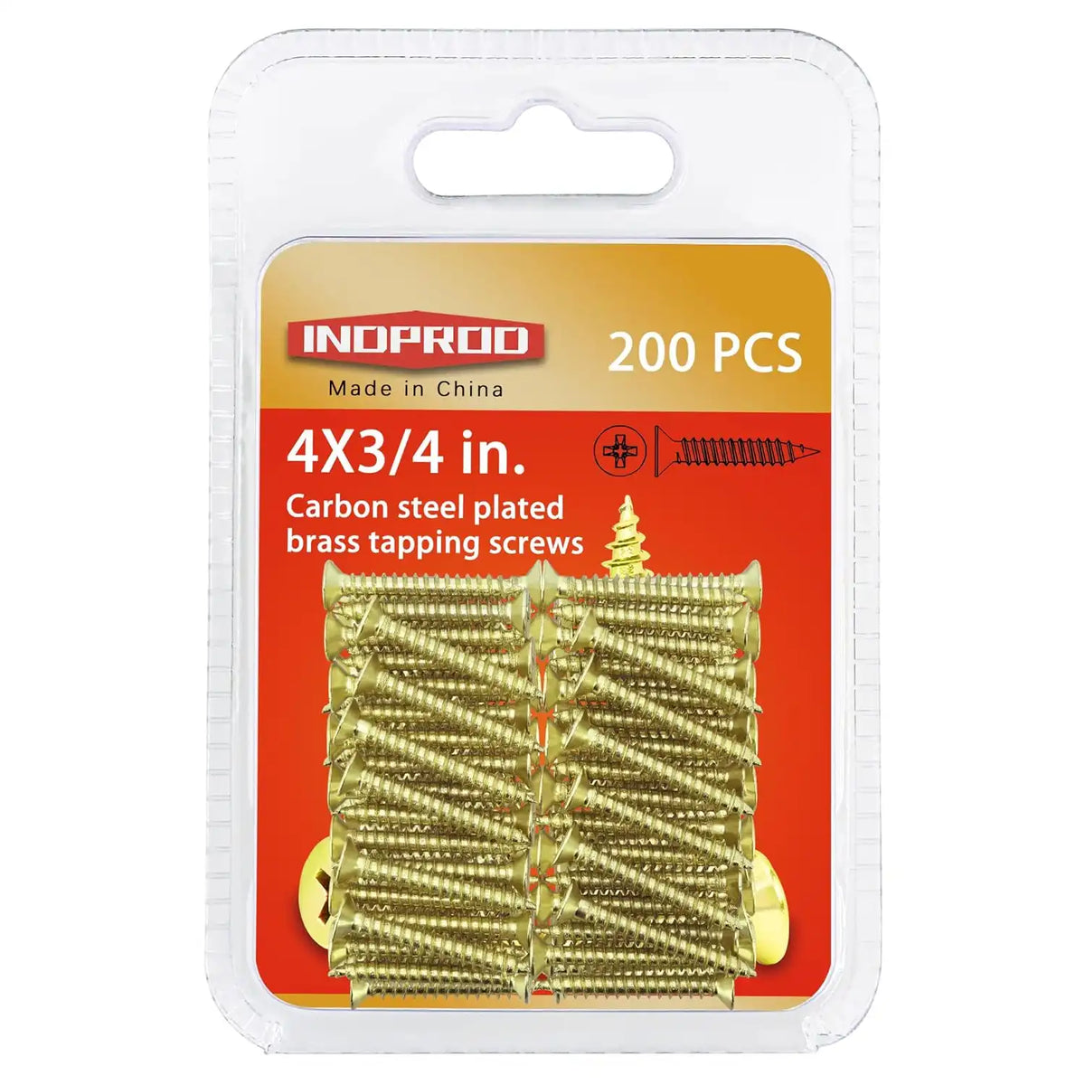 #4 x 3/4" Wood Screw, Phillips Flat Head Self Tapping Screws, Brass Plated Carbon Steel, Brass Plated Screws for Wood, Wood Screws #4 X 3/4 Inch, 200Pcs