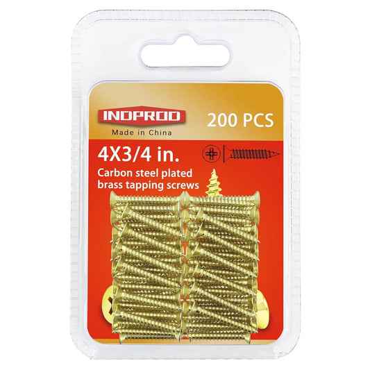 #4 x 3/4" Wood Screw, Phillips Flat Head Self Tapping Screws, Brass Plated Carbon Steel, Brass Plated Screws for Wood, Wood Screws #4 X 3/4 Inch, 200Pcs
