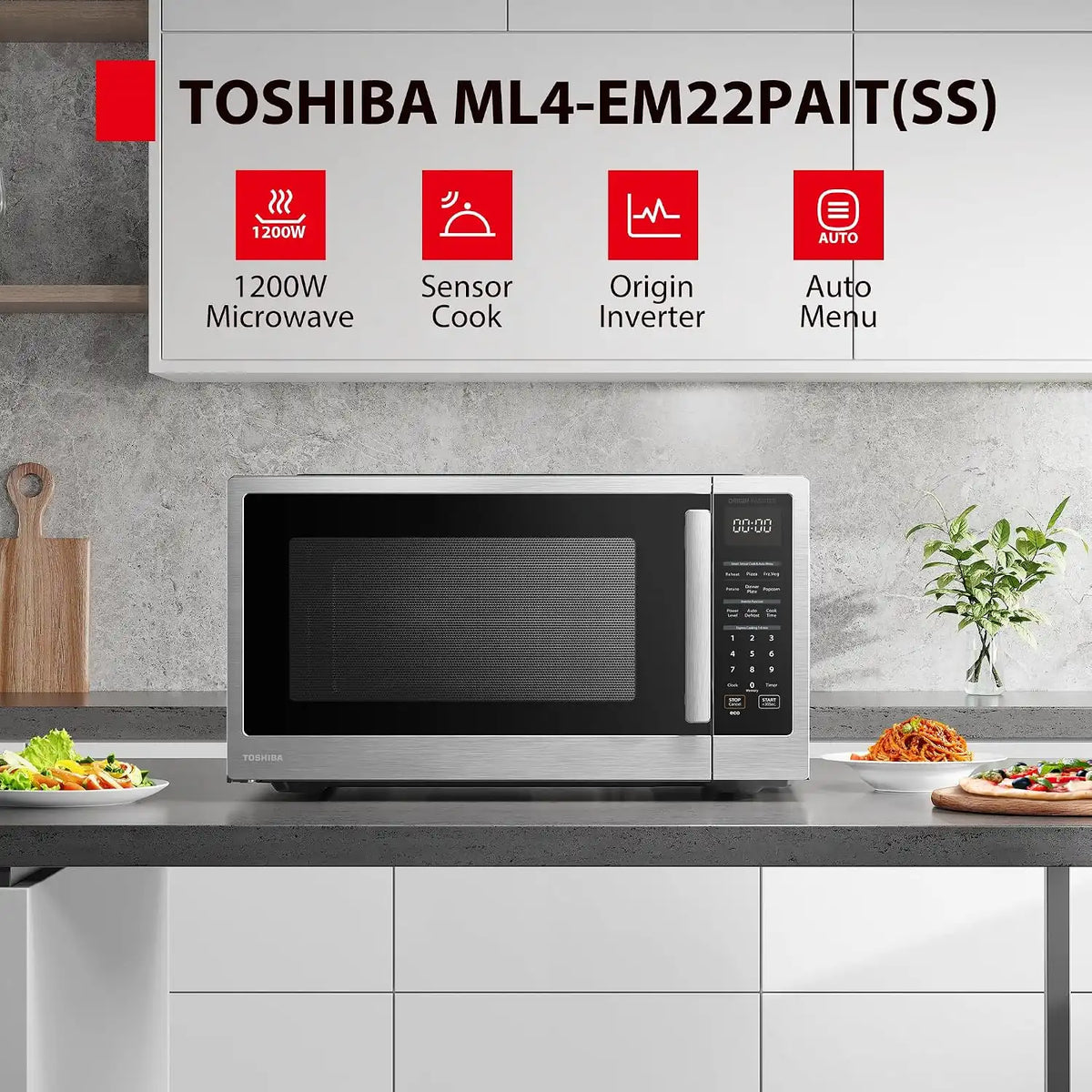 TOSHIBA Countertop Microwave Oven with Inverter, 2.2 Cu.Ft, 1200W