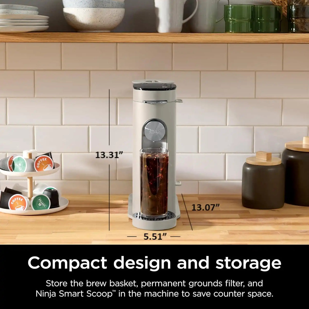 Ninja Pods & Grounds Iced Coffee Maker, K-Cup Pod Compatible, Stone PB041ST