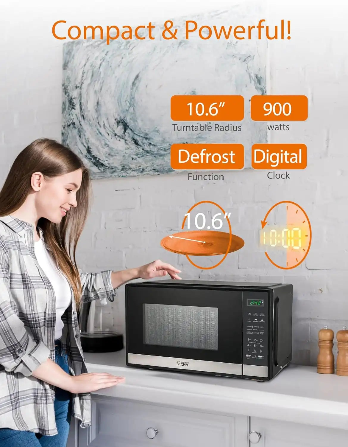 Commercial Chef 0.9 Cu. Ft. Countertop Microwave Oven, CHM9MS