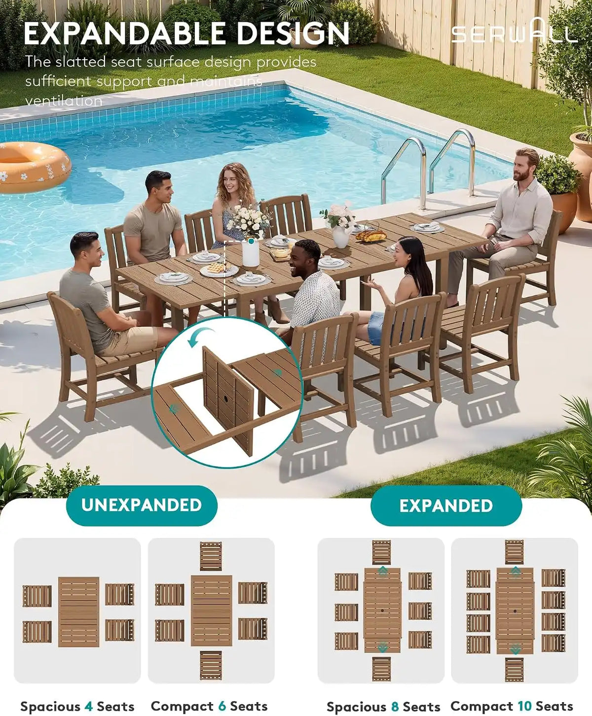 SERWALL Outdoor Patio Dining Set for 8, Brown