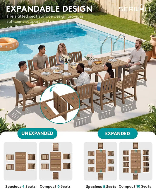 SERWALL Outdoor Patio Dining Set for 8, Brown