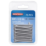 #8 × 1-1/2" Flat Head Phillips Wood Screw, Stainless Steel 304 (18-8), Self Tapping, Countersunk Head Sheet Metal Screws, 8 × 1-1/2-Inch, 75Pcs
