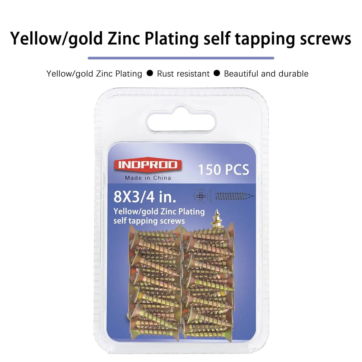 Wood Screws 8 × 3/4 inch, Phillips Flat Head Zinc Plated Screw, Self Tapping Screws for Wood Metal Plastic, Zinc Plated Carbon Steel, #8 × 3/4" Exterior Self Tapping Screws 150-pack
