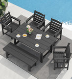 SERWALL Outdoor Dining Set, Patio Dining Set with Bench, Black