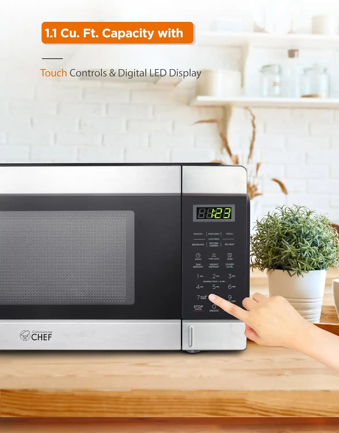 Commercial Chef 1.1 Cu. Ft. Countertop Microwave Oven, CHCM11100SSB