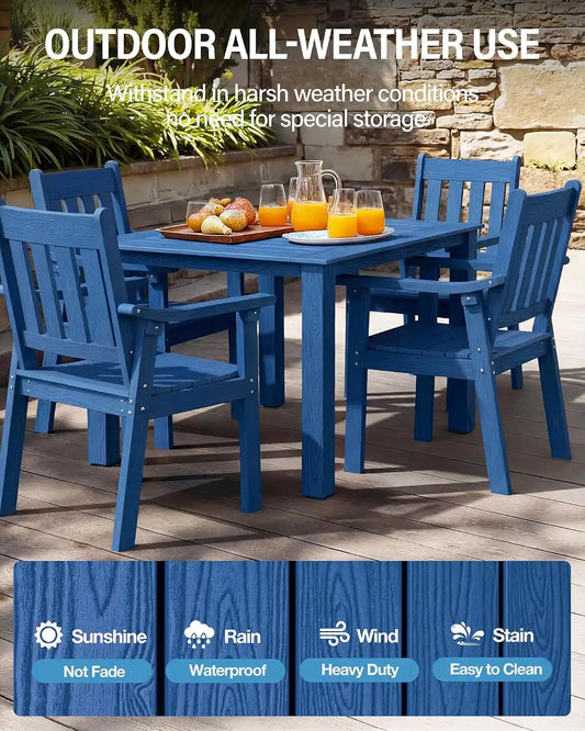 YEFU Patio Table Set for 4, All-Weather HIPS, Metal Aluminum Frame, Blue