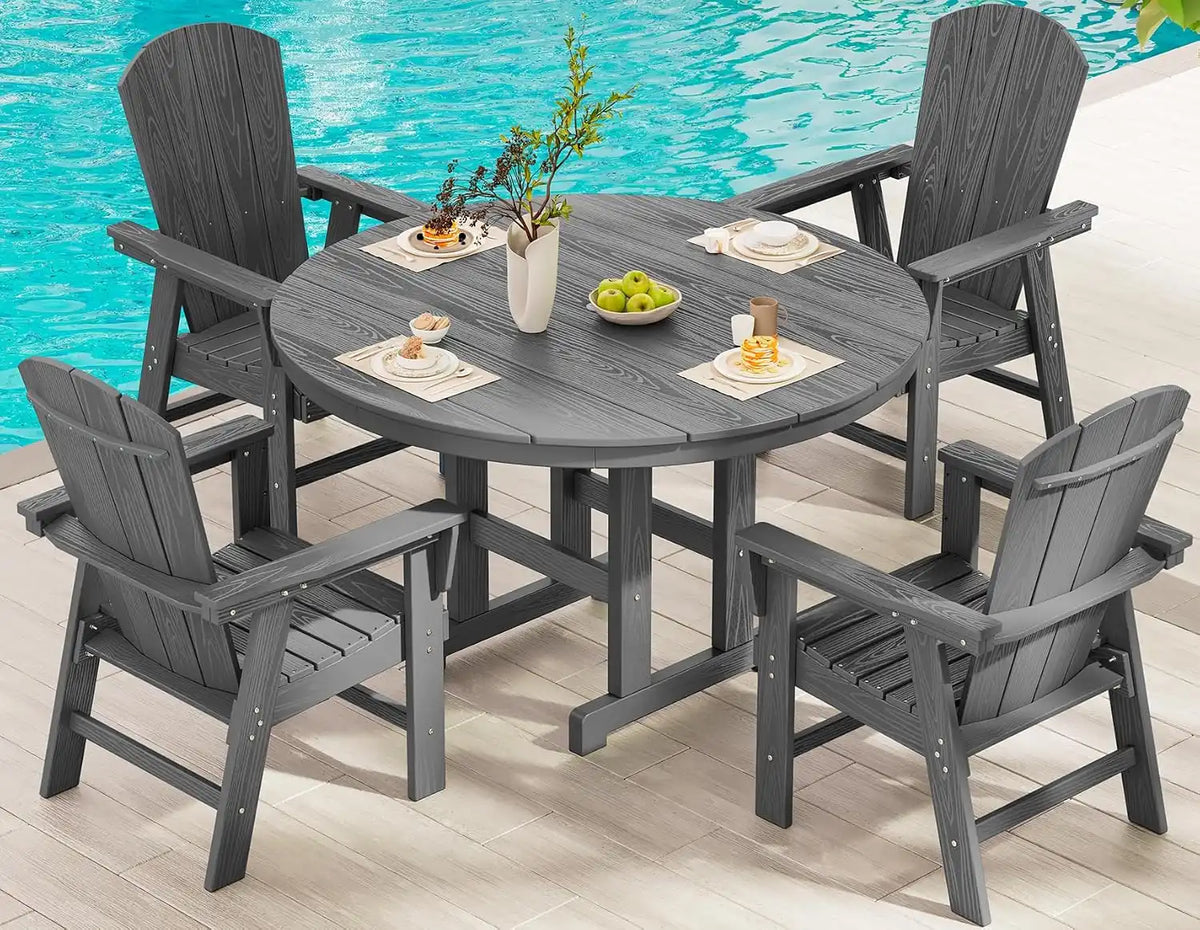 SERWALL 5-Piece Patio Dining Set, 45" Table & 4 Adirondack Chairs, Grey