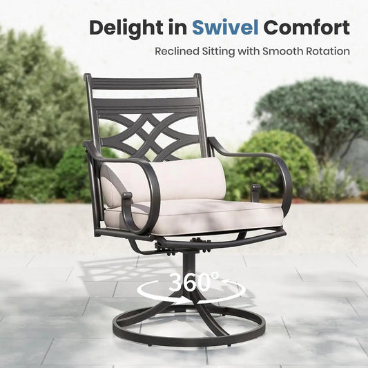 PHI VILLA 4 Piece, Outdoor Dining Set, Round Metal Table, 10ft Umbrella