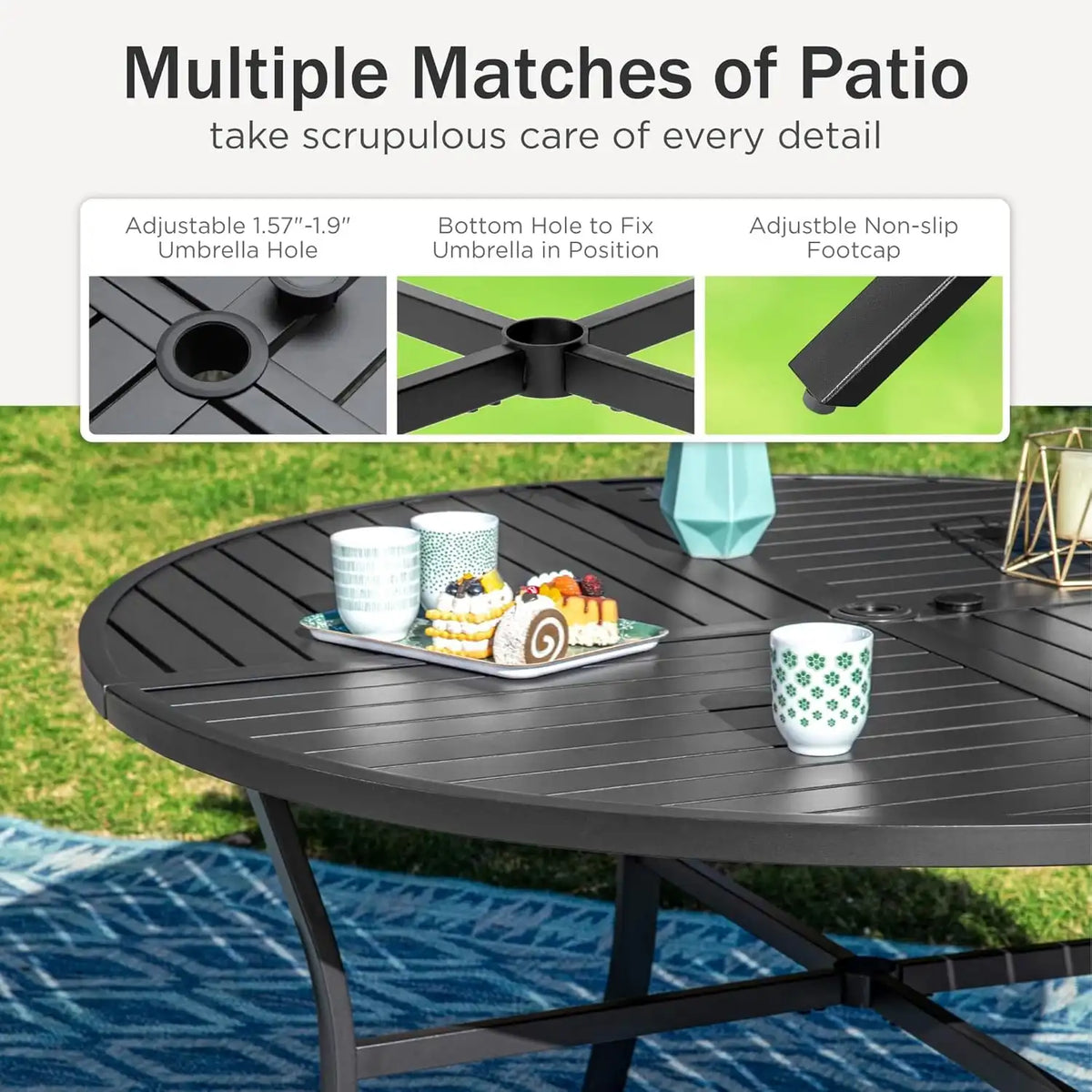 PHI VILLA Patio Dining Set, Swivel Chairs, 54" Round Metal Table