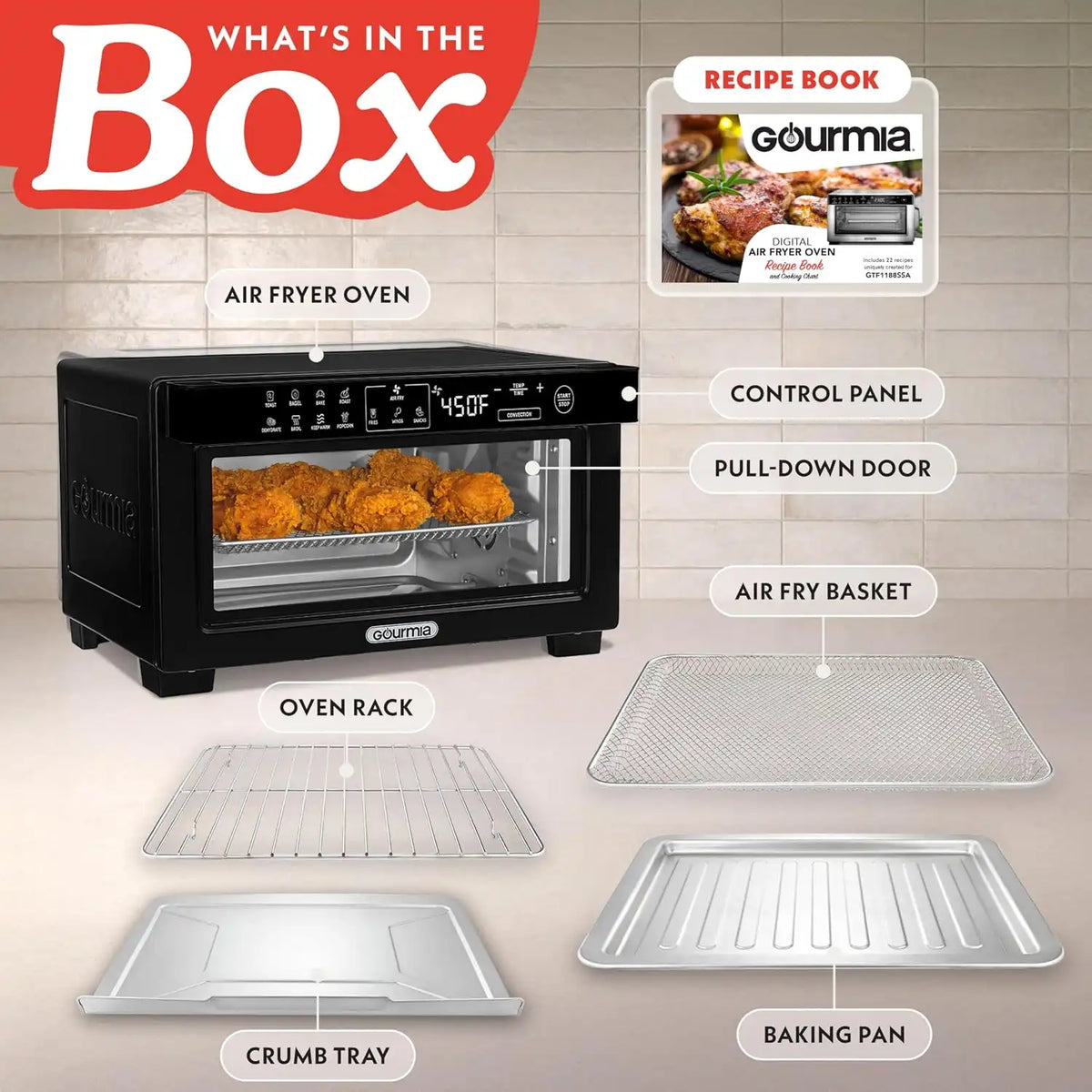 Gourmia Toaster Oven - 4-Slice Capacity, Digital Display, Black