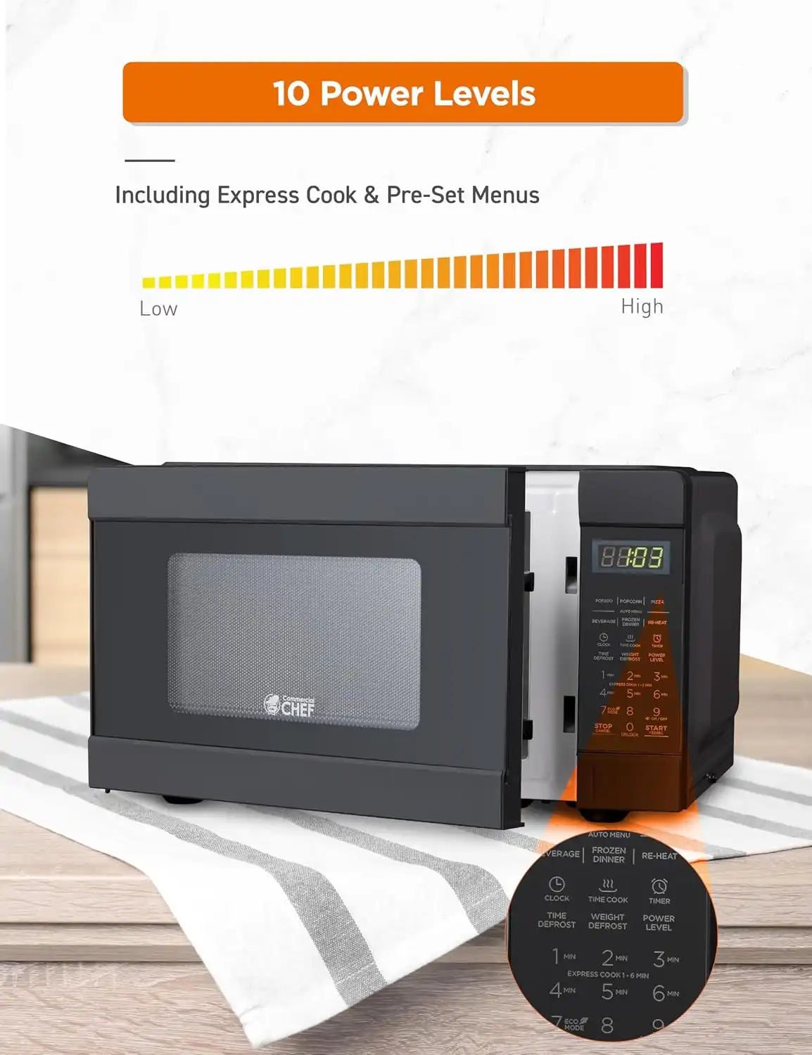 Commercial Chef 0.9 Cu. Ft. Countertop Microwave Oven, CHM990B, Black