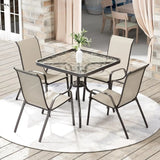 Arlopu 5 Pieces Outdoor Patio Dining Set, Glass Table and Textilene Chair