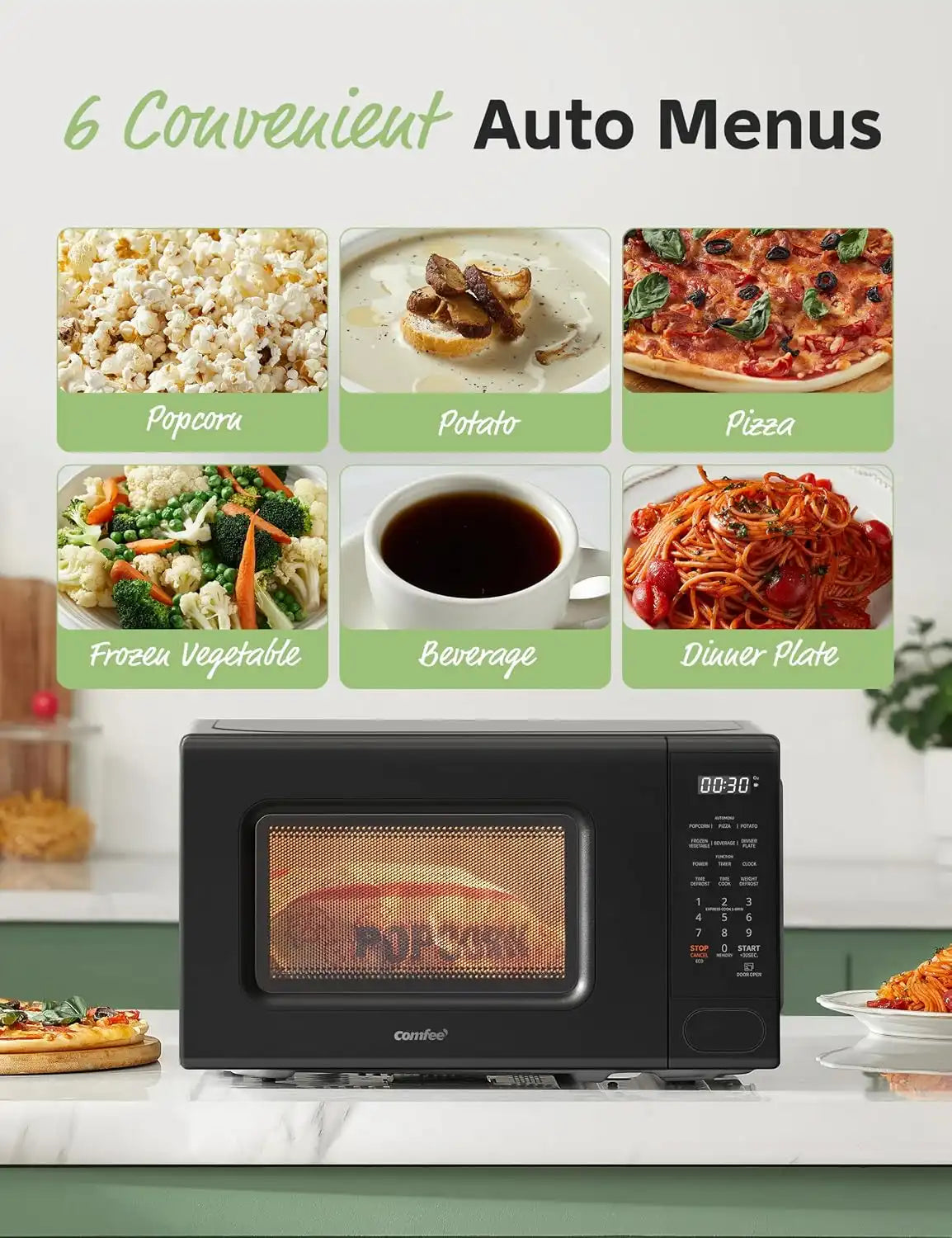 COMFEE' Countertop Microwave Oven 0.7 Cu.Ft, 700W, Black, Child Lock