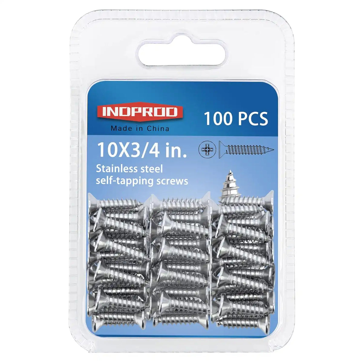 #10 × 3/4" Flat Head Phillips Wood Screw, Flat Head Self Tapping Screw Sheet Metal Screws Wood Screws, Stainless Steel 304 (18-8), 10 × 3/4-Inch, 100Pcs