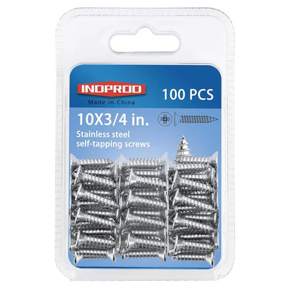 #10 × 3/4" Flat Head Phillips Wood Screw, Flat Head Self Tapping Screw Sheet Metal Screws Wood Screws, Stainless Steel 304 (18-8), 10 × 3/4-Inch, 100Pcs