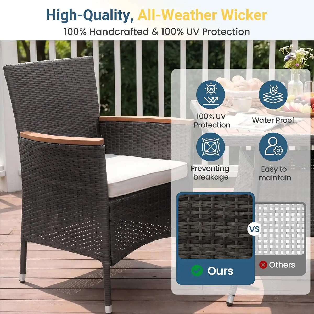 10-Pieces Ratton Patio Table and Chairs with Acacia Tabletop, Grey