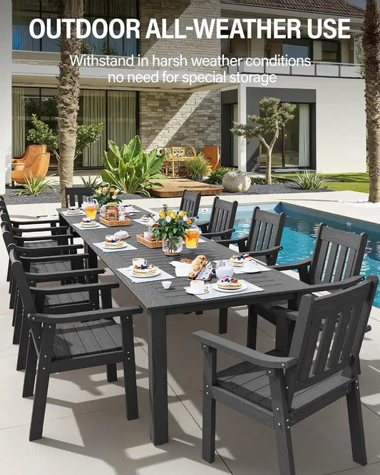 YEFU Outdoor Dining Set for 10, All-Weather HIPS, Aluminum Frame, Grey