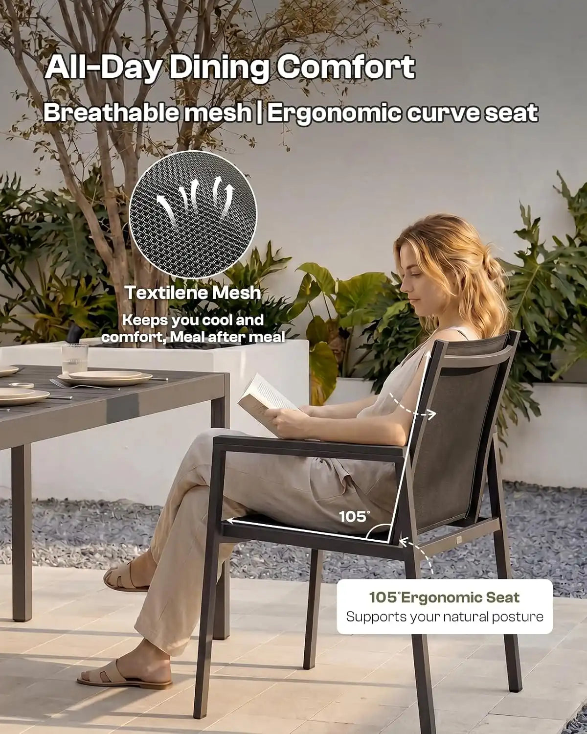 Outdoor Dining Set, 7 Piece Aluminum Patio Table and Chairs Set, All Weather Patio Dining Furniture Set with Umbrella Hole for Backyard, Deck, Poolside (Charcoal)