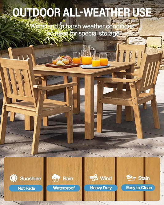 YEFU Patio Table Set for 4, All-Weather HIPS, Metal Aluminum Frame, Teak