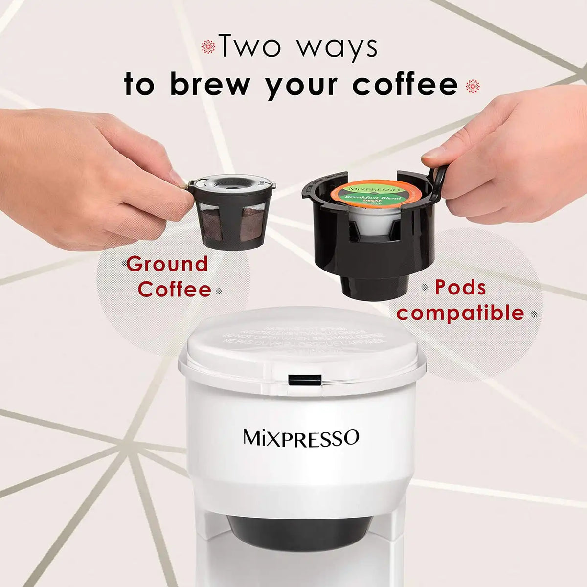 Mixpresso Single Serve Coffee Maker K Cup Coffee Maker for K Pods & Grounds
