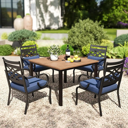PHI VILLA Patio Dining Set, Square Metal Table