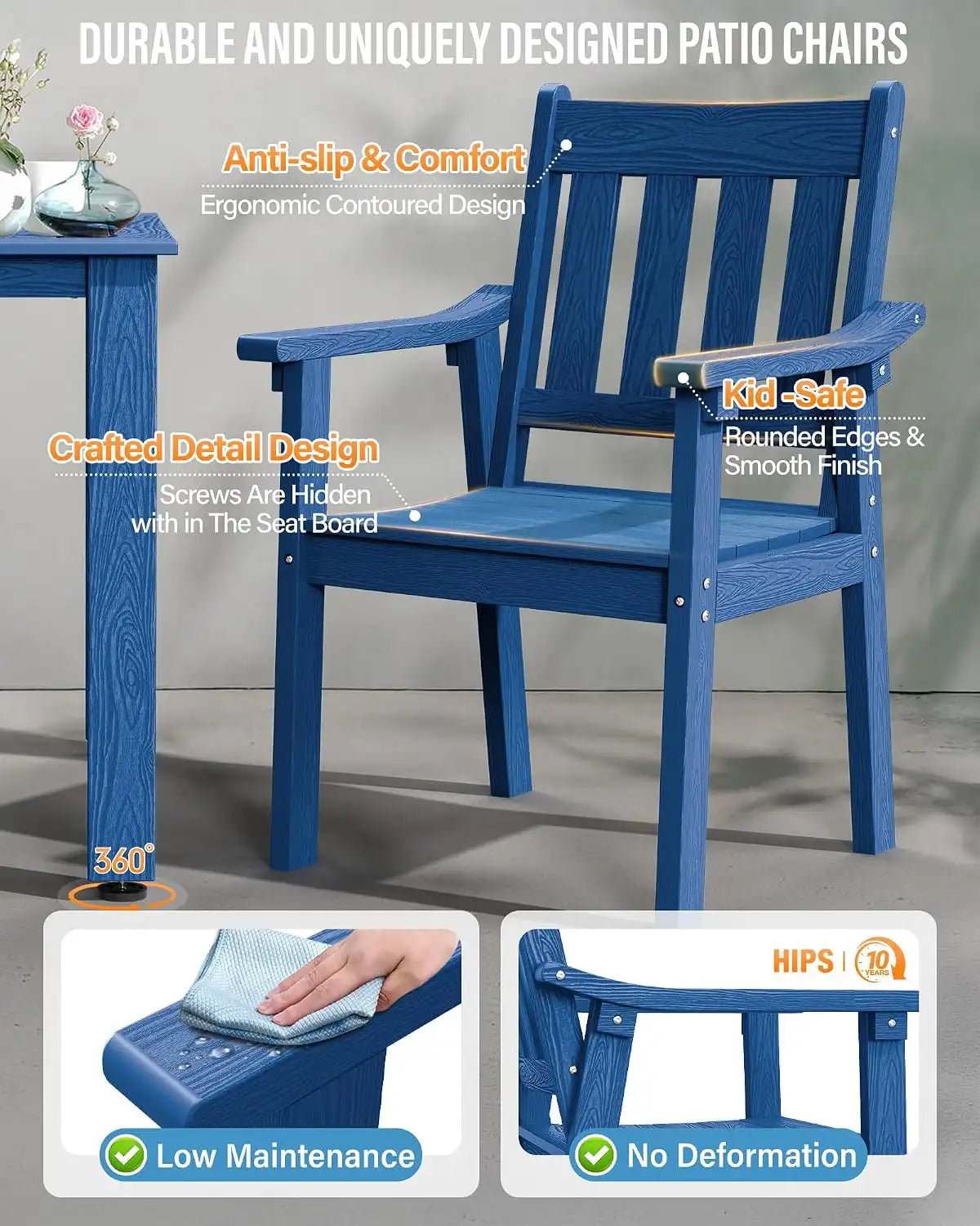 YEFU Patio Table Set for 4, All-Weather HIPS, Metal Aluminum Frame, Blue