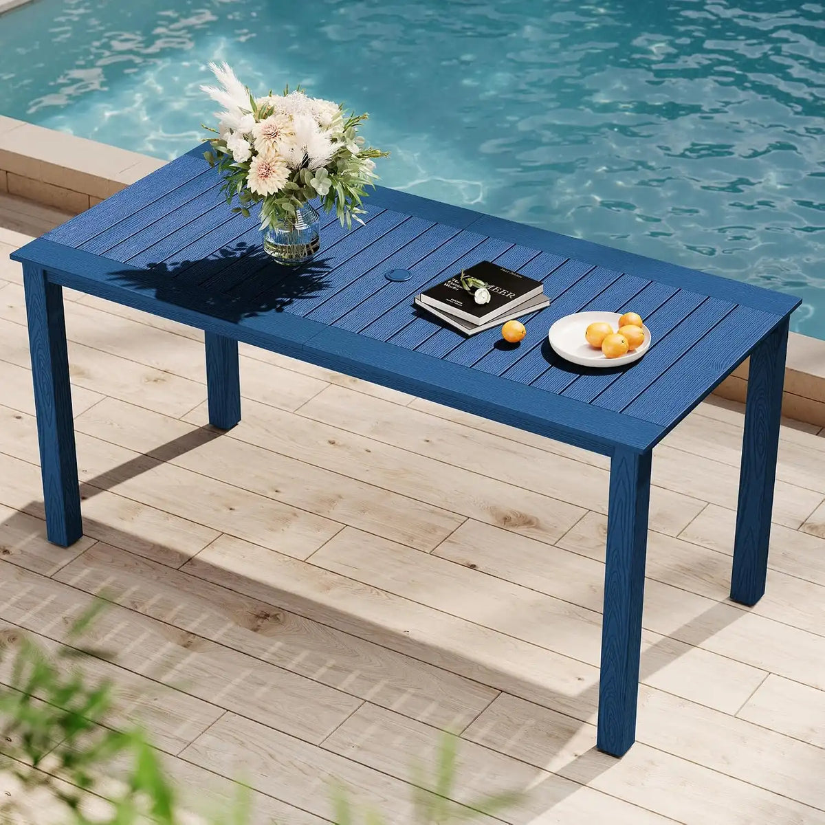 YEFU Outdoor Dining Table for 6, All-Weather HIPS, Aluminum Frame, Blue