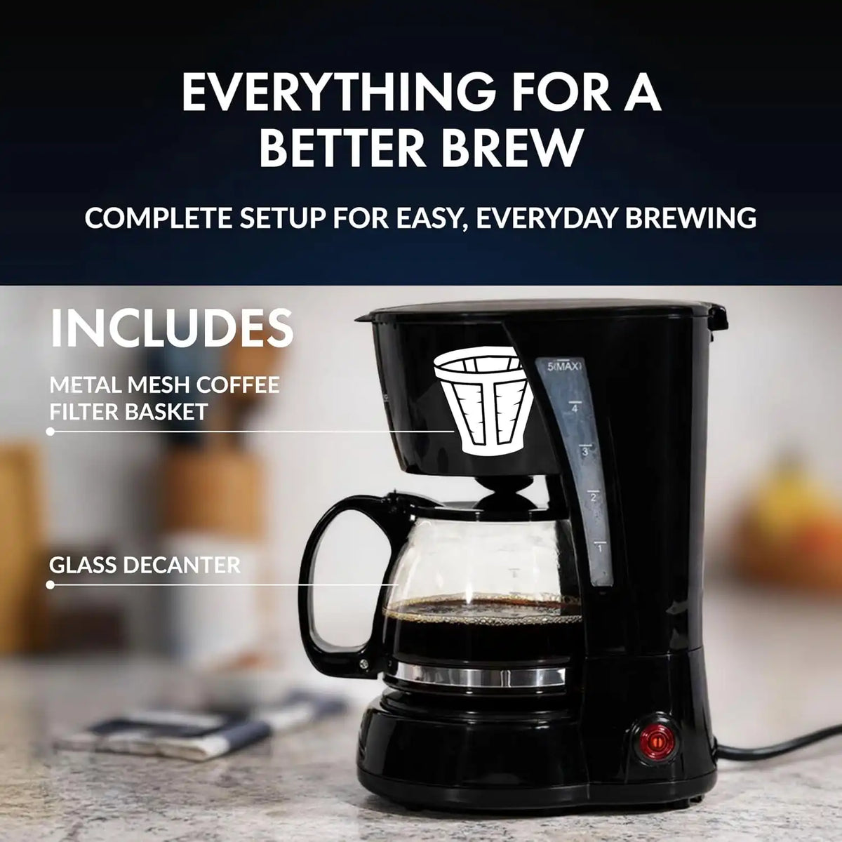 Newhouse Electric Coffee Machine NHCM-001-5, 5-Cup Coffee Maker with Auto Shut Off, Electric Pot with Metal Mesh Coffee Filter Basket, ETL Certified for Hospitality and Residential Use