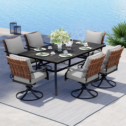 Grand patio 7-Pc Outdoor Swivel Dining Set, 6 Gray Chairs + Table, Black
