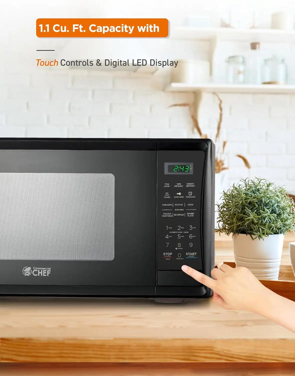 Commercial Chef 1.1 Cu. Ft. Countertop Microwave Oven, CHM11MB, Black